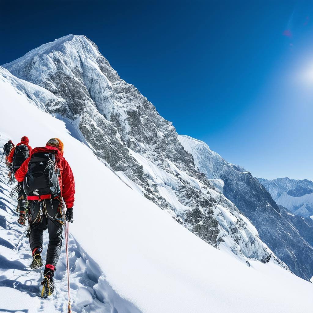 alpinists in a snowy mountain alpinists in a snowy mountain