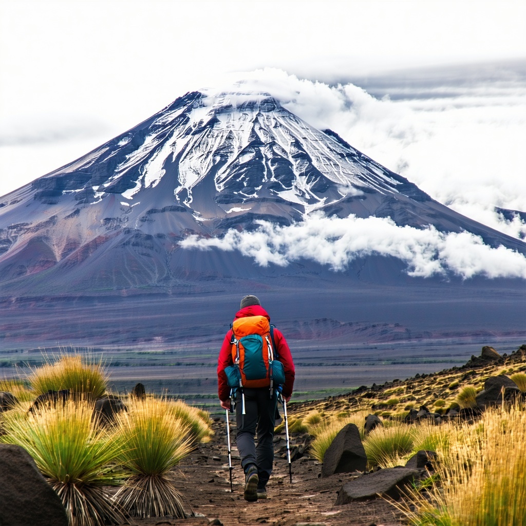 generate image avec kilimandjaro with a man trekking-1